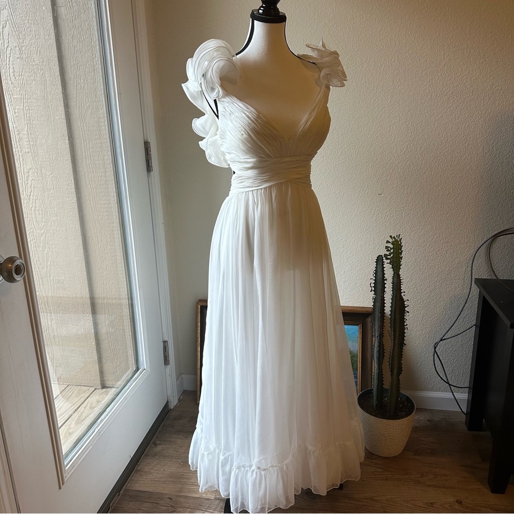 Mac Duggal White Ruffle Dress